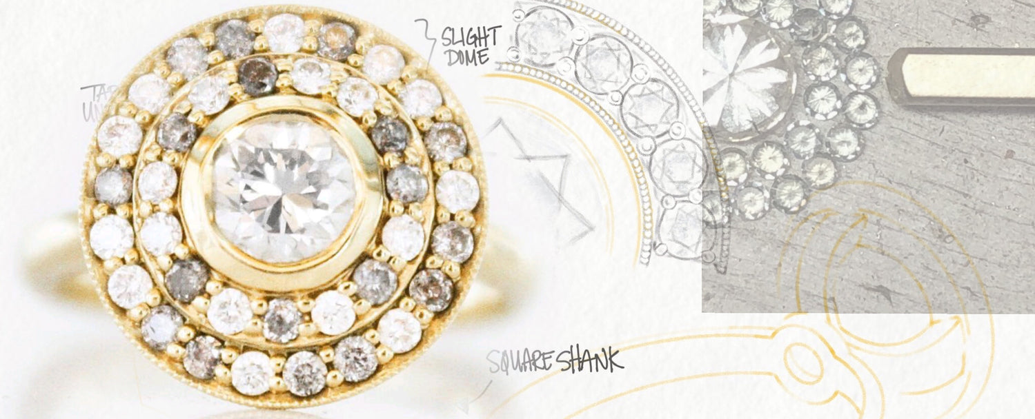 bespoke heirloom diamond halo engagement ring